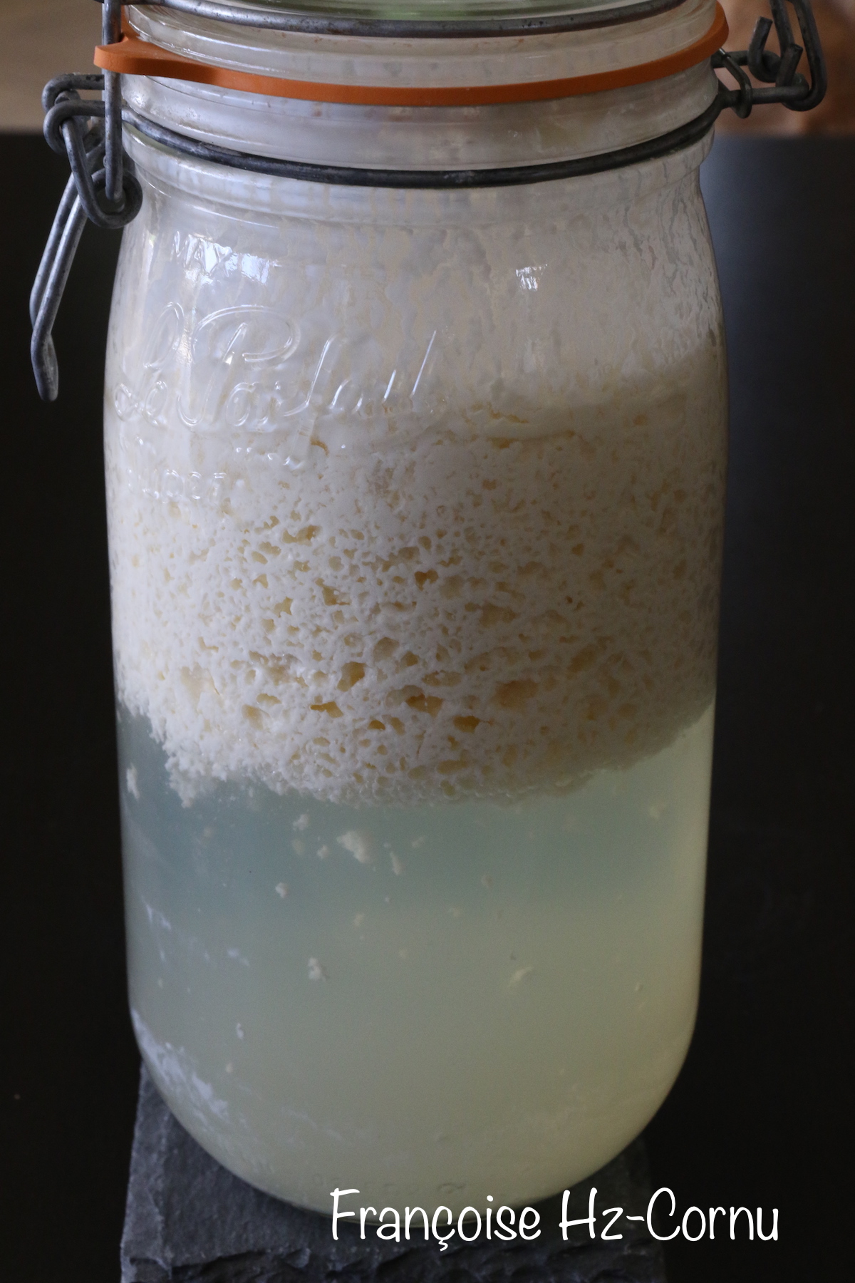 Kéfir, 2ème fermentation de 48h, séparation du petit lait